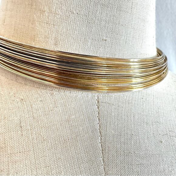 Vintage gold tone statement multi strand choker collar necklace - Picture 3 of 12